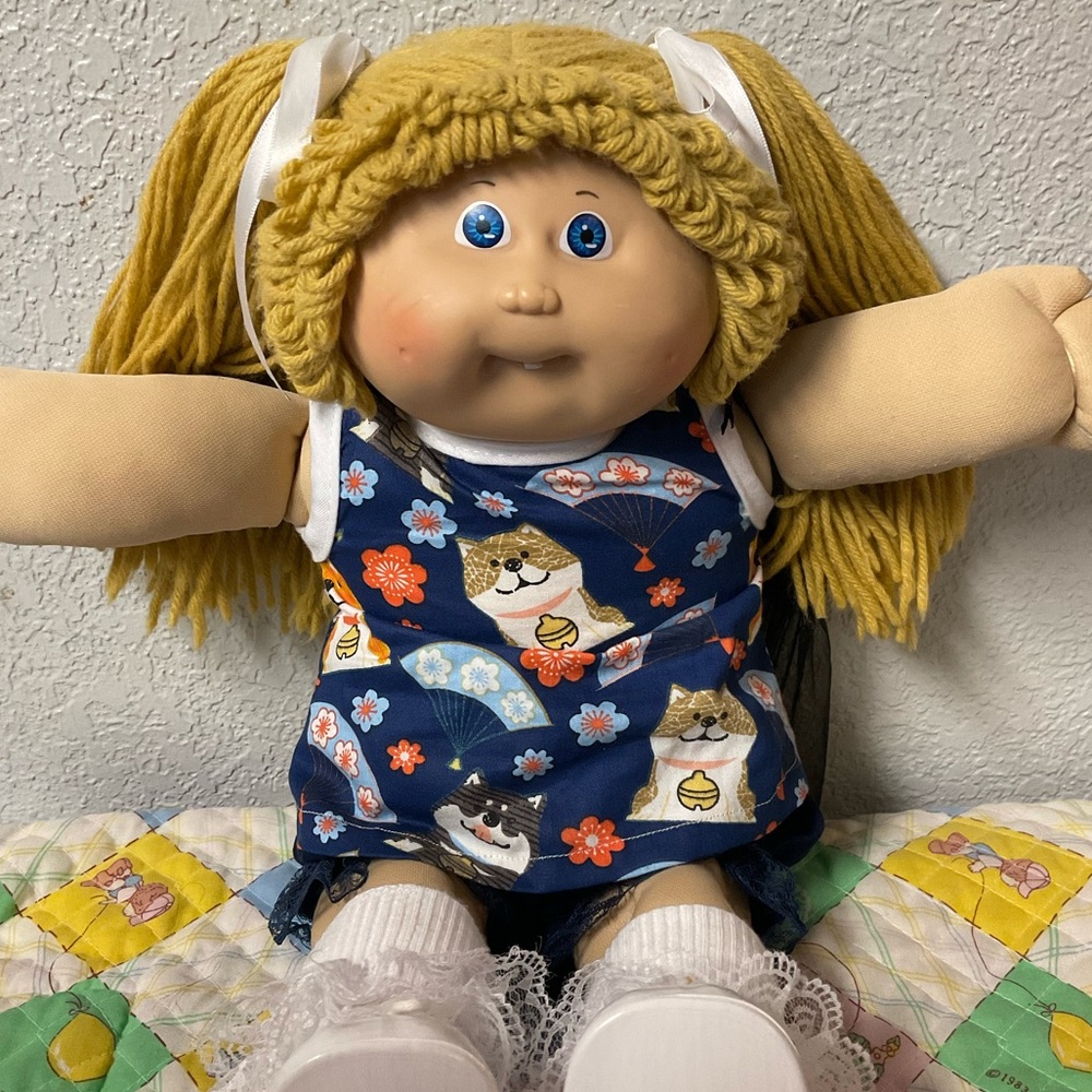 Vintage Cabbage Patch Kid Girl HTF Butterscotch Hair Blue Eyes Head Mold #5 1985